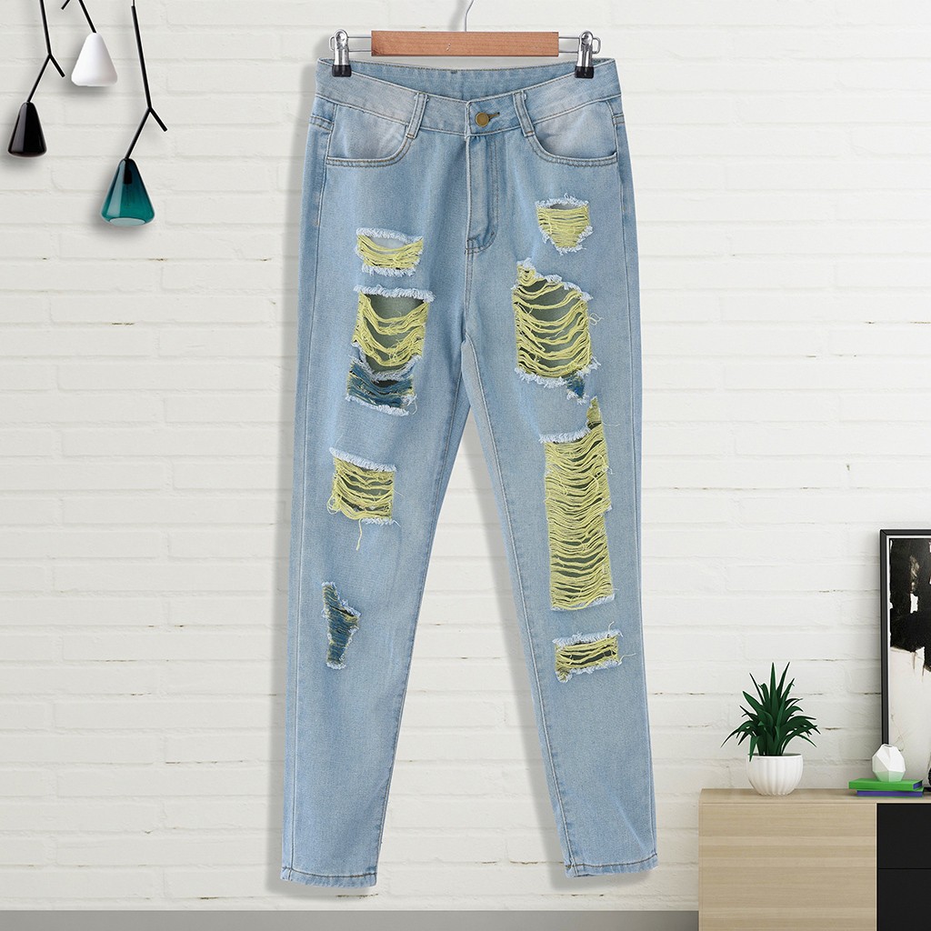 Spftem Women High Waist Straight Jeans Pant Holes Denim Jeans Ripped Casual Jeans - image 5 of 7