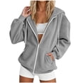 thumbnail image 2 of Women's Sweatshirt Corduroy Zip Up hoodie Oversized Drawstring Long Sleeve Sweatshirt Coat Casual Hooded Outerwear Top with Side Pockets for Spring Winter, 2 of 5