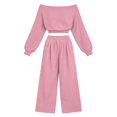 thumbnail image 4 of GILIGEGE Women's 2 Piece 2026 Fall Fashion Lounge Set Fall Fashion Long Sleeve Off Shoulder Crop Top Wide Leg Drawstring Pants Airport Outfit,Athleisure Workout Set,Casual Sweatsuit Pink, 4 of 4