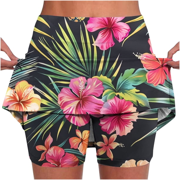 Puntoco Pantalones cortos de salón para mujer, pantalones cortos deportivos con estampado para mujer, pantalones de jogging ajustados de cintura alta y ligeros con bolsillos
