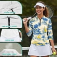 thumbnail image 6 of Uorisanigo Blue Palm Tree Womens Long Sleeve Golf Polo Shirts Size M Comfortable Moisture Wicking Casual Tennis Activewear Fashion Soft 3/4 Roll Sleeve Athletic Tops with Zipper, 6 of 7