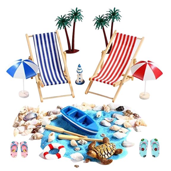 Pack Of 15 Beach Micro View Mini Rest Chair Beach Chair Sunshade Umbrella Small Tree Decoration Accessories Mini Beach Decoration Suitable For Unique Present Decoration