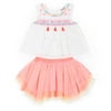 Little Girls' 4-6X Tassel Gauze Top and Sparkle Tulle Skirt 2-Piece Set