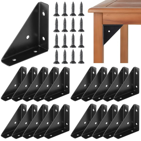 20 Pcs Corner Brace Brackets, Angle Corner Brackets for Wood, Stainless Steel Triangle Shelf Brackets, Furniture Corner Desk Connectors for Table, Cabinet, Bed, 2.6×2.6"
