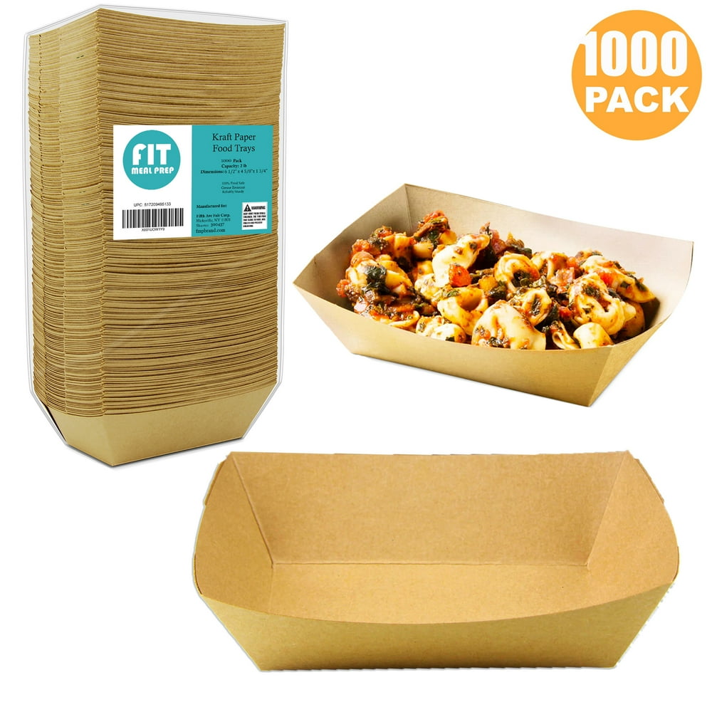[1000 Pack] 2 lb Heavy Duty Disposable Kraft Brown Paper Food Trays