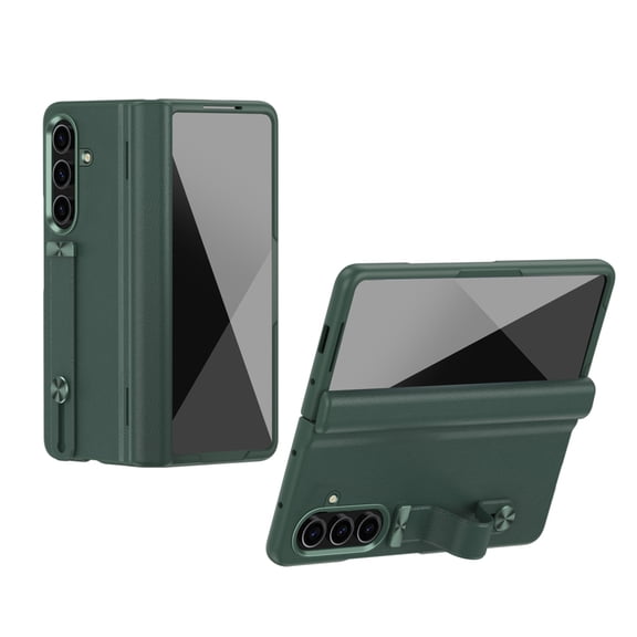 For Samsung Galaxy Z Fold 7 Case Built-in Tempered Glass Screen Protector & Finger Grip Buckle & Luxury Leather Hinge Protection Kickstand 360 Full body Dust-Proof Phone Cover, Green