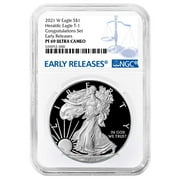 2021-W Proof $1 Type 1 American Silver Eagle Congratulations Set NGC PF69UC ER Blue Label