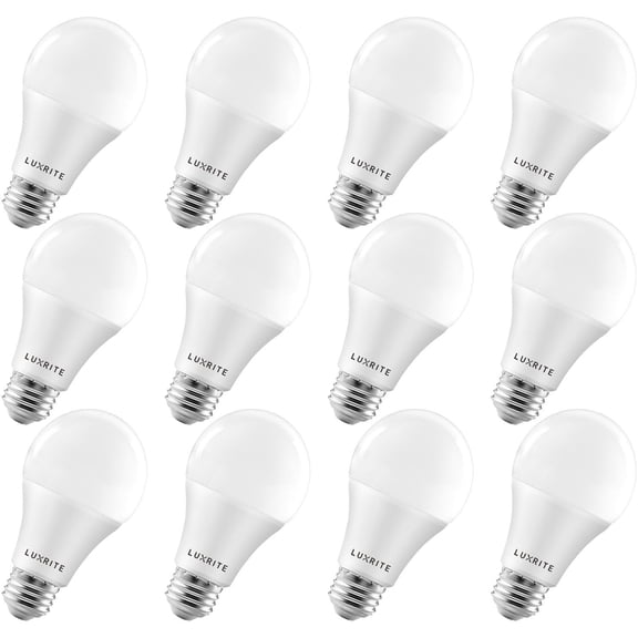 Luxrite A19 LED Light Bulb, Dimmable, 3500K Natural White, 1600 Lumens, Enclosed Fixture Rated, 15W, E26 Base 12-Pack