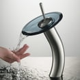 thumbnail image 2 of KRAUS Tall Waterfall Bathroom Faucet for Vessel Sink with Clear Black Glass Disk and Pop-Up Drain, Satin Nickel Finish, 2 of 10