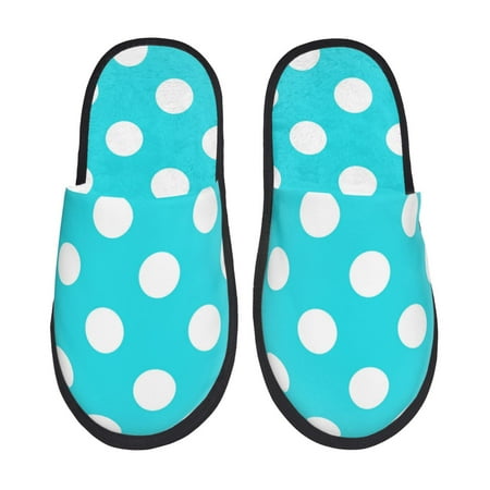 Balery Aqua And White Polka Dot Slient Indoor Furry Fleece Comfort House Shoes Soft Non-Slip Home Shoes Cotton slippers House Slippers-- Medium