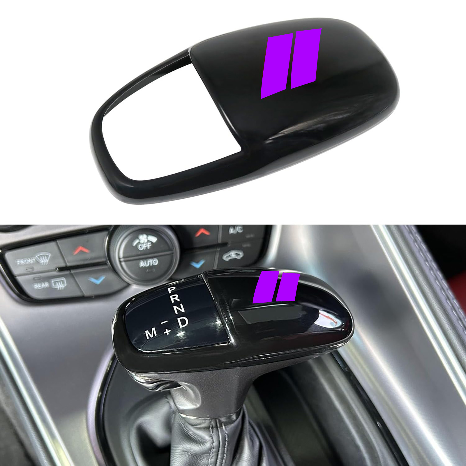 Gear Shift Knob Head Cover Trim For Dodge Challenger Charger Interior Decoration Accessories 2015-2024 / Durango 2016-20243 ABS -Challenger War Horse-Shift knob(all inclusive)-Black Purple Label