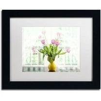 Trademark Fine Art "Pink Tulips in the Window" Canvas Art by Lois Bryan, White Mat, Black Frame