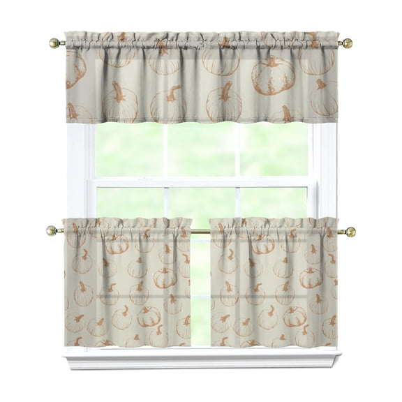 Rod Pocket Kitchen Curtain Set 3-Piece, 27.5x36 Inch Valance & Tier Drapes, Polyester Pongee Cafe Curtains for Living Room, Bathroom, Farmhouse Rustic Country Window Treatments.