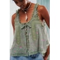 thumbnail image 3 of Women Summer Boho Tie Front Tops Lace Beach Button Down Tank Sleeveless Mesh Chiffon Crop Y2k 2025 Green M, 3 of 5