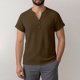 thumbnail image 2 of Ceisia Men's Casual Cotton Linen Blend V-Neck Button Short Sleeve Henley Top Brown XXL Gifts, 2 of 8