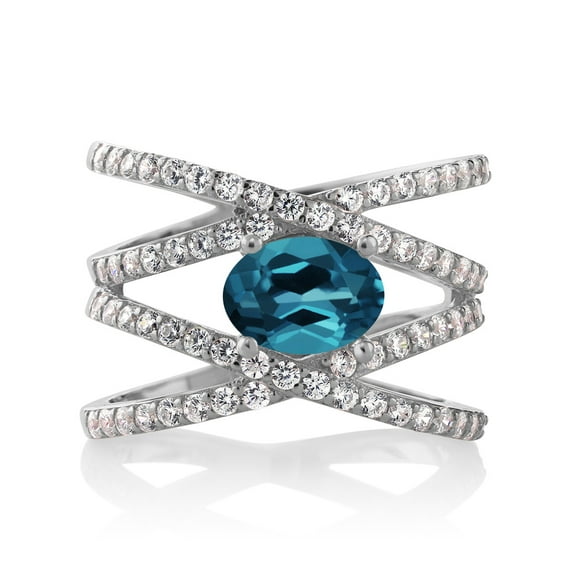 Gem Stone King 2.23 Cttw London Blue Topaz Ring for Women | 925 Sterling Silver | Oval 8X6MM| Gemstone Birthstone | Available in Size 5, 6, 7, 8, 9