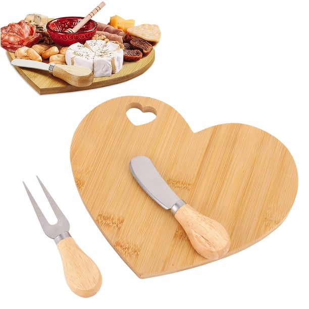 Tabla De Quesos En Forma De Corazón Con Tenedor Y Cortador, Plato De Mantequilla De Madera, Bandeja Para Servir Para Boda, Despedida De Soltera, Regalo De Aniversario