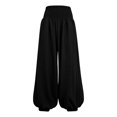 thumbnail image 4 of Women's Solid Color High Waisted Gathered Cotton Linen Pants, Balloon Harem Trousers with Elastic Cuff, Loose Wide Leg Breathable Summer Travel Casual Pants Black L, 4 of 4