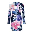 thumbnail image 4 of Maqroz Long Dresses for Women Casual Plus Size V Neck Ribbed Knit Dresses Floral Printed A-Line Hem Flare Sleeves Stretchy Mini Dress Spring Sundress Fashion Outfits Navy M, 4 of 5
