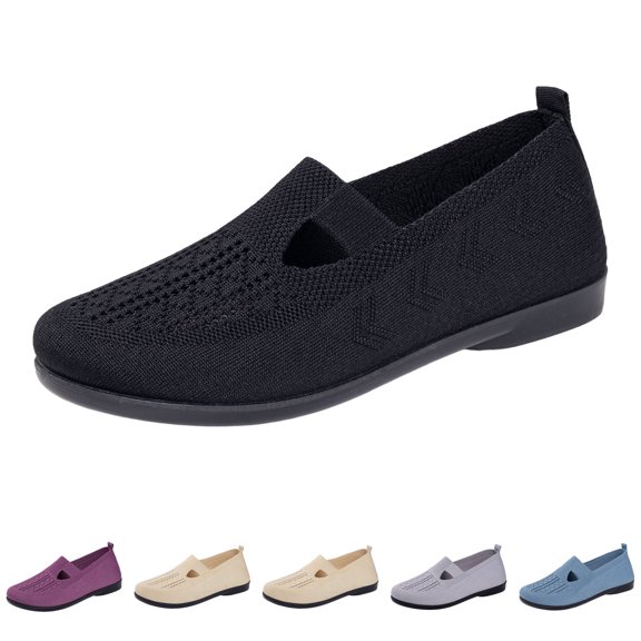 Domzle Womens Casual Breathable Slip On Orthopaedic Walking Sneakers Orthopedic Shoes Non Slip Lightweight Wide Width Breathable Casual Athletic Work Mesh Comfort Black