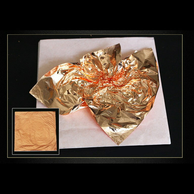 KraftiSky Copper Leaf Sheets - 100 Real Copper Foil Leaves 14x14 cm Metallic Rose Gold Leaf for Craft DIY Proejcts, Paintings, Gilding, Furniture