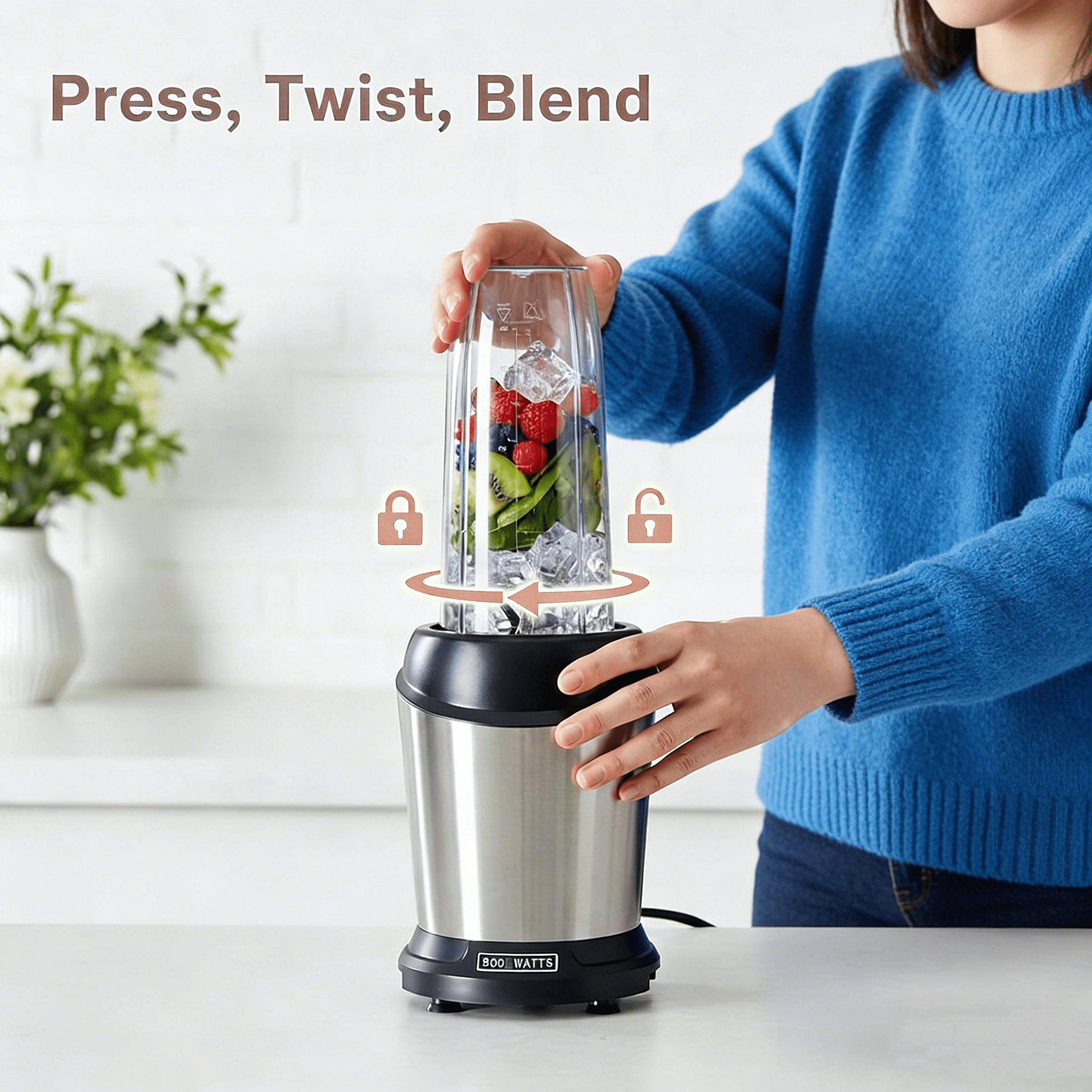 Smoothie Blender, Personal Blender Set with BPA-Free Portable Cups, Compact Blender for Shakes Sauces Juice and Ice Crushing, Light Silver
