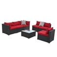 thumbnail image 6 of Highsound 7 Pieces Outdoor Patio Sofa Set, All Weather UV-Resistant PE Rattan Sectional Conversation Sofa Set with Coffee Table/Cushions/Pillows, Red, 6 of 9