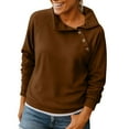 thumbnail image 3 of UTSJKR Womens Fashion Lapel Sweatshirts Side Button Collar Trendy Sweatshirt Casual Solid Color Loose Fit Athletic Shirts Brown S, 3 of 7