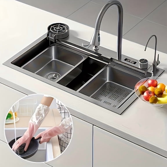 Waterproof Dishwashing Gloves, Long Sleeve PVC Cleaning Gloves with Extended Arm Design, Reusable Household Gloves for Kitchen, Bathroom and Daily Cleaning