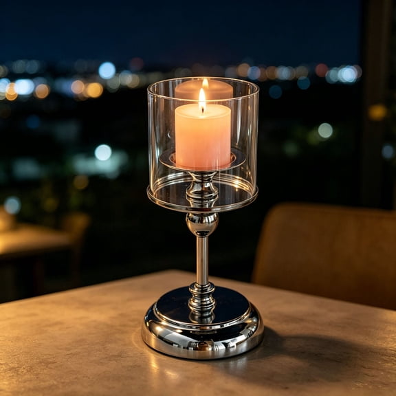 Sliver Hurricane Candle Holders, 1 Pcs Tall Windproof Candle Holders, Metal Stand for Table Centerpiece, Outdoor Indoor Wedding Party Holiday Decor, Home Dining, Candles Not Included