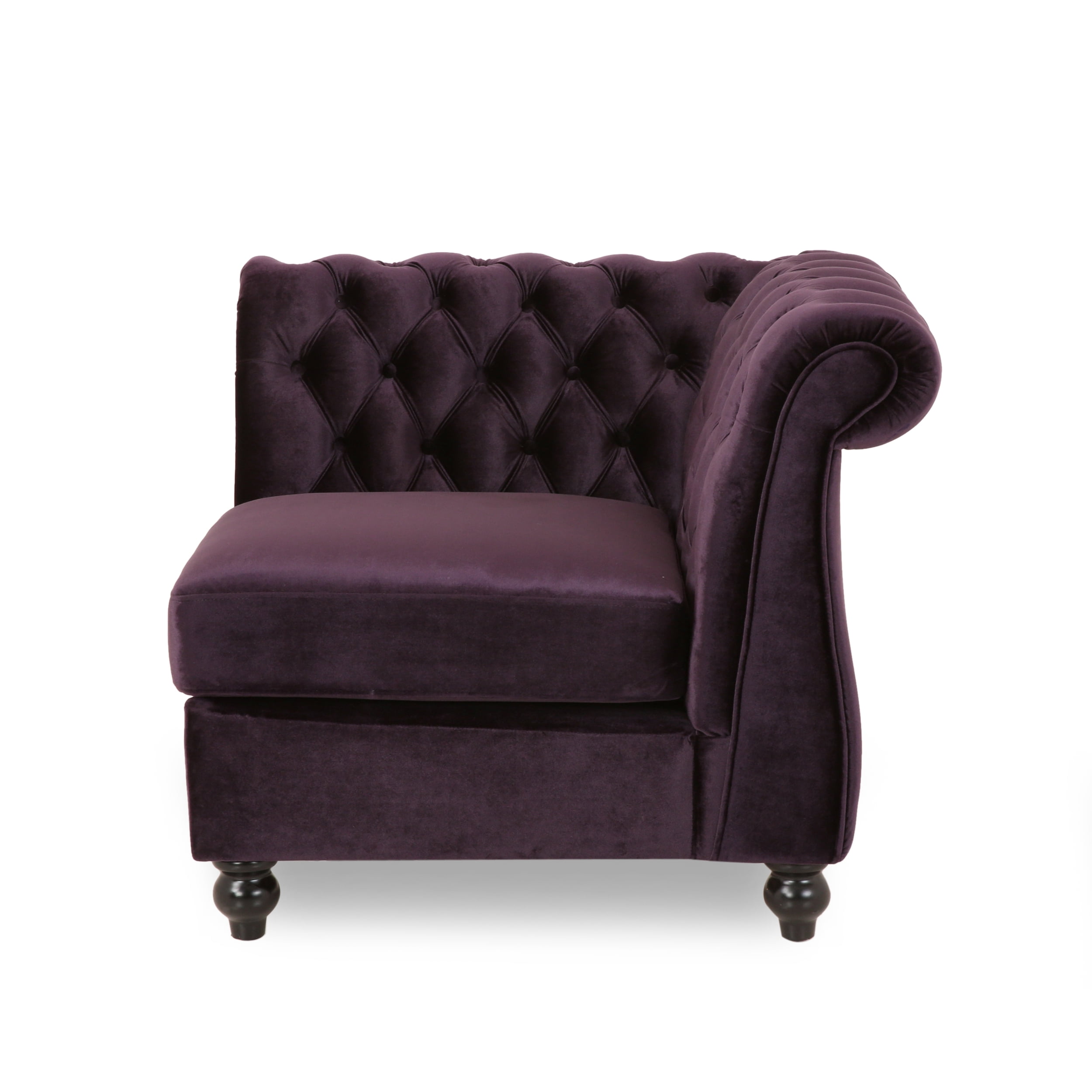 Noble House Jaymere 7 Seater Velvet Tufted Chesterfield Sectional, Blackberry