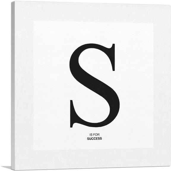 ARTCANVAS Modern Black and White Gray Serif Alphabet Letter S Canvas Art Print - Size: 18" x 18" (0.75" Deep)