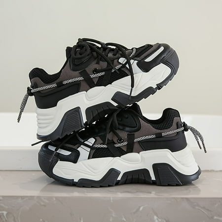 

Contrast Color Lace Up Platform Running Shoes Thick Sole Anti Slip Sports Sneakers Women s Footwear
