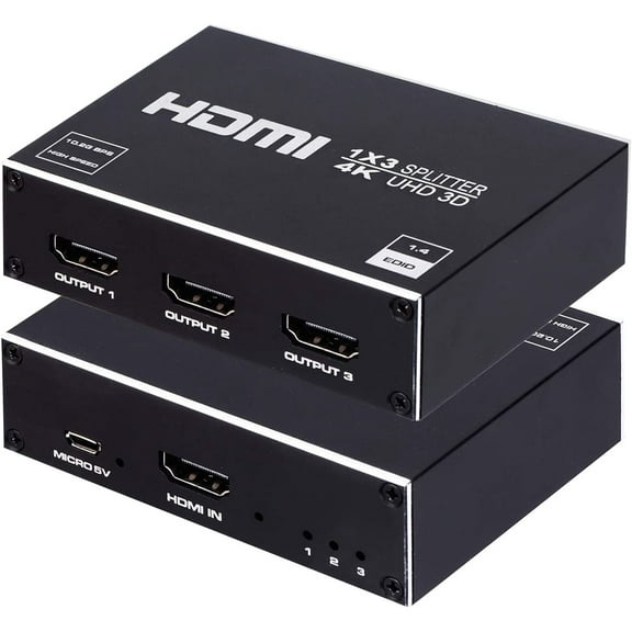 1x3 HDMI Splitter,AUBEAMTO 1 in 3 Out HDMI Splitter Audio Video Distributor Box Support 3D & 4K x 2K Compatible for HDTV, STB, DVD, PS3, Projector Etc