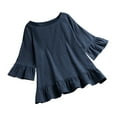 thumbnail image 5 of Mittory Women's Peplum Tops 3/4 Lantern Sleeve Crewneck Loose Babydoll Shirt Blouse, 5 of 7