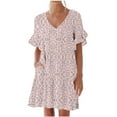 thumbnail image 3 of Summer Plus Size Mini Dresses for Womens 2025 Fashion Casual Dress Sweet Cute V-Neck Dress Pocket Printed Short Sleevele Ruffle Dress, 3 of 9