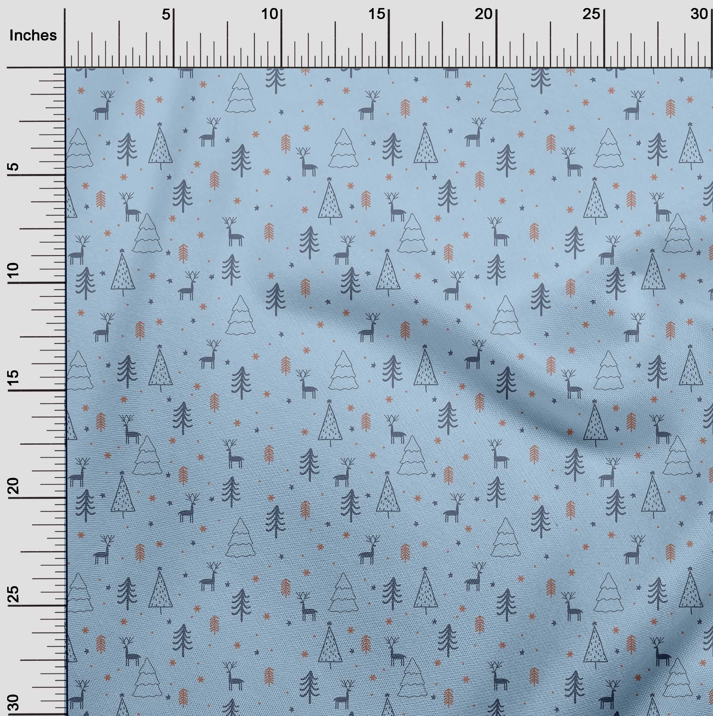 oneOone Georgette Viscose Light Blue Fabric Christmas Doodle Sewing Material Print Fabric By The Yard 42 Inch Wide