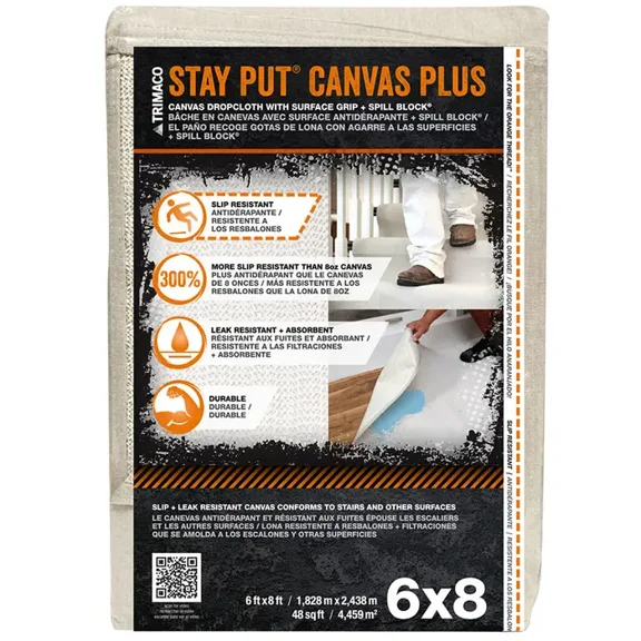 6' x 8' Trimaco 04329 Stay Put Surface Grip & Spill Block Canvas Dropcloth