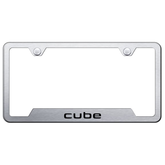 Nissan Cube Laser Etched Logo Cut-Out License Plate Frame (Brushed Chrome)