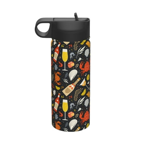 

Ocsxa Seafood And Drinks Print 18 oz Insulated Water Bottle With Straw Stainless Steel Sports Water Cup Flask Wide Mouth Travel Thermal Mug for Home Office or Car