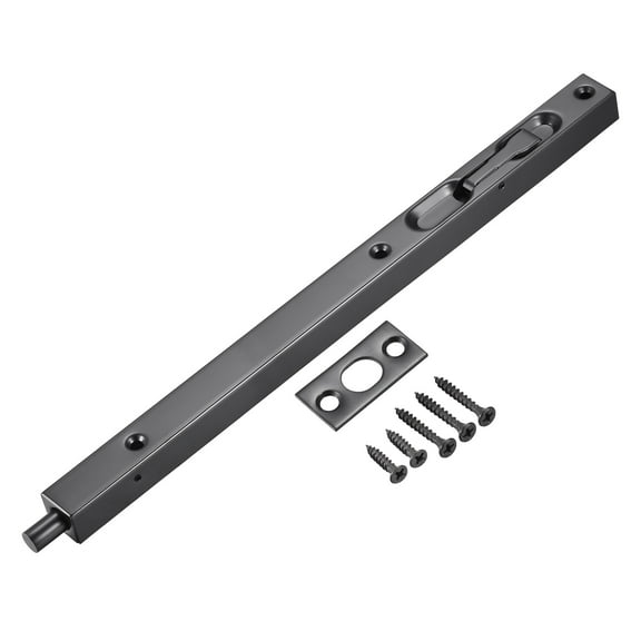 Flush Bolt, 12-inch Stainless Steel Security Door Guard Lever Action Latch Slide Lock Black