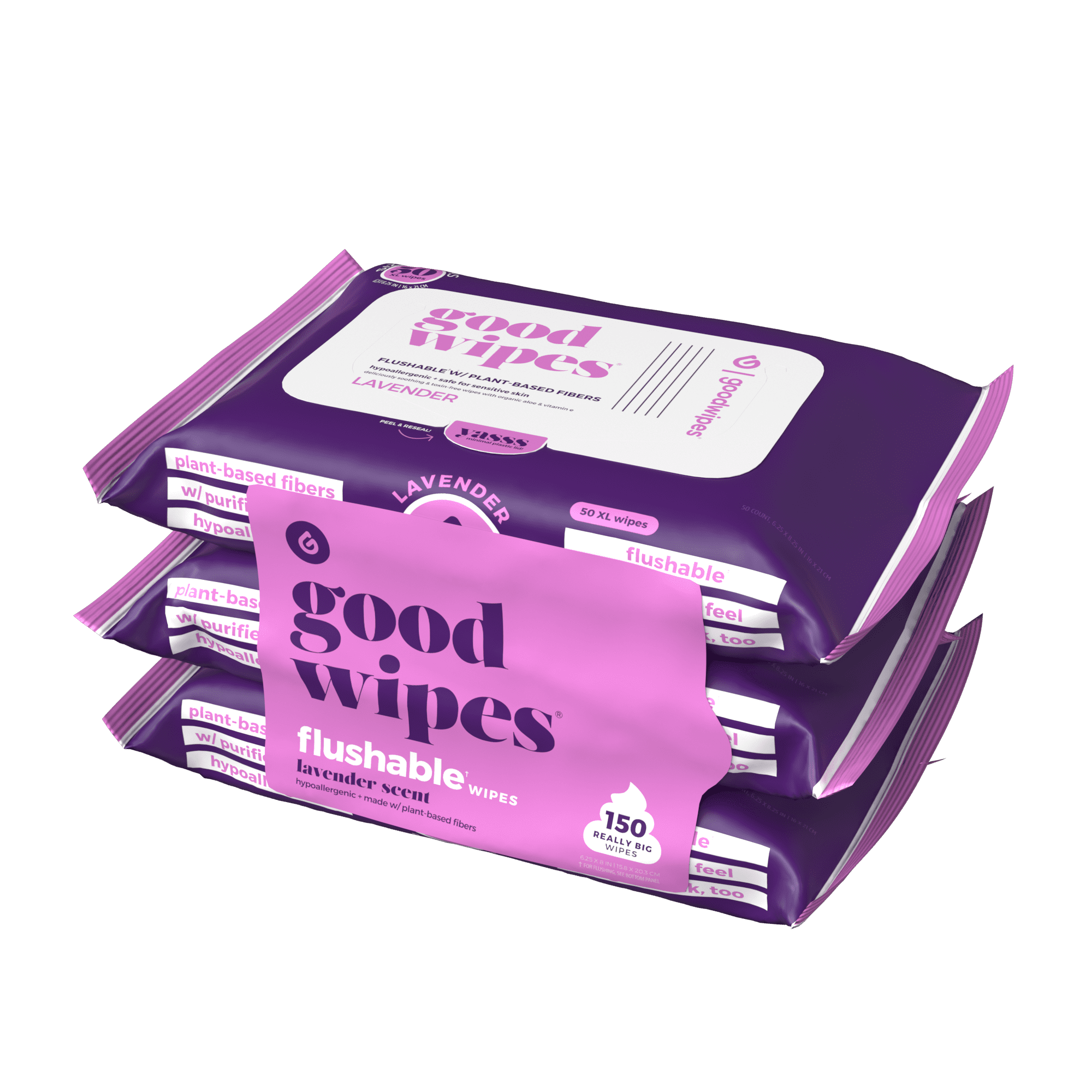 Goodwipes Flushable & Biodegradable Wipes with Botanicals, Lavender, 3 Packs (150 Total Wipes)