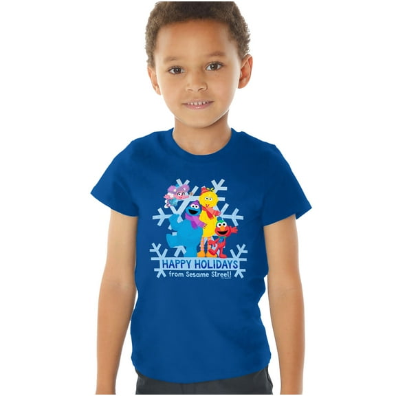 Sesame Street Happy Holidays Elmo, Cookie Monster, Abby Kids T Shirt (2) for Toddler Boys and Girls, Royal