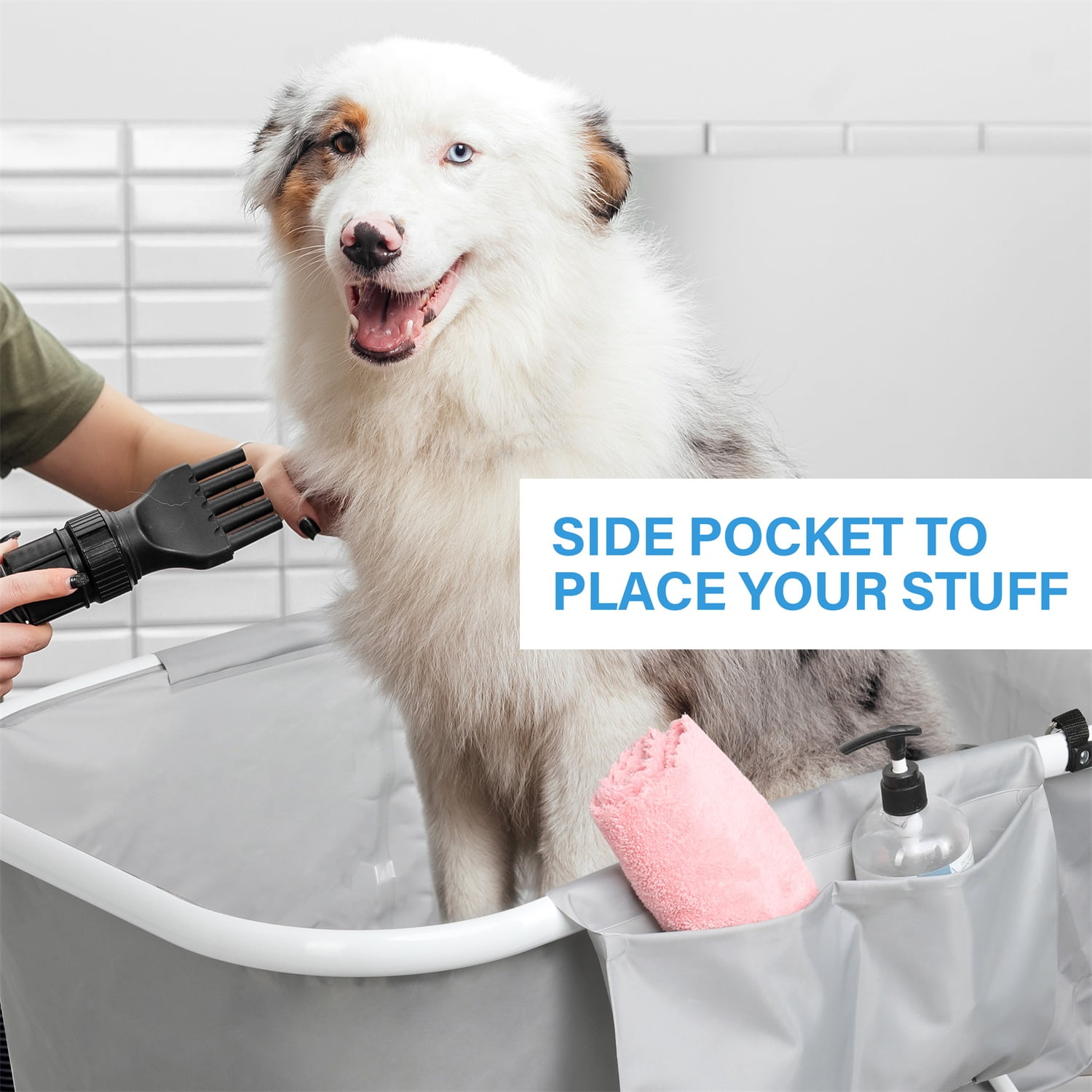 Pefilos 40" Elevated Dog Bath Tub and Wash Station for Bathing Shower and Grooming for Small and Medium Size Dogs, Cats, Gray Pefilos 40" Elevated Dog Bath Tub and Wash Station for Bathing Shower and Grooming for Small and Medium Size Dogs, Cats, Gray