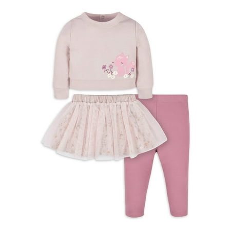 

Gerber Baby & Toddler Girl French Terry Top Tulle Tutu & Pull-On Legging 3-Piece Outfit Set (Newborn - 5T)