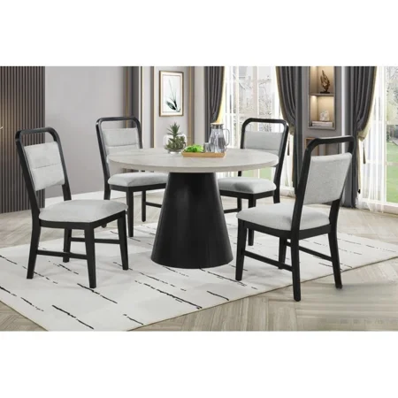 Contemporary Wood 5Pc Round Dining Set 48 Round Dining Table 4pc Side Chair Gray/Black