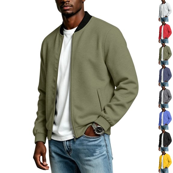GrmtClth Mens Bomber Jackets Full Zip Casual Softshell Varsity Jacket Lightweight Retro Fall Coat with Pockets Army Green 3XL
