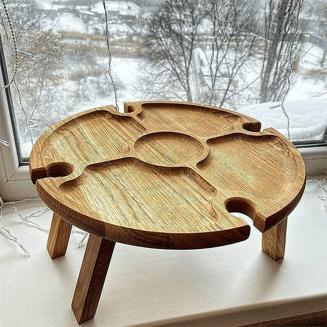 Wooden Outdoor Folding Picnic Table Portable 2 in 1 Wine Glass Rack, Foldable Desk Wine Glass Rack Table Picnic Tray