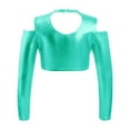 thumbnail image 2 of Alvivi Girls Shiny Metallic Dance Crop Top Long Sleeve Tank Top for Jazz Hip Hop Dancing Performance Lake Green 8, 2 of 5