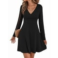 thumbnail image 2 of Womens Fall Long Sleeve Mini Dress Wrap V Neck Flowy Swing A-Line Casual Dressy Business Work Dresses Black XXL, 2 of 8